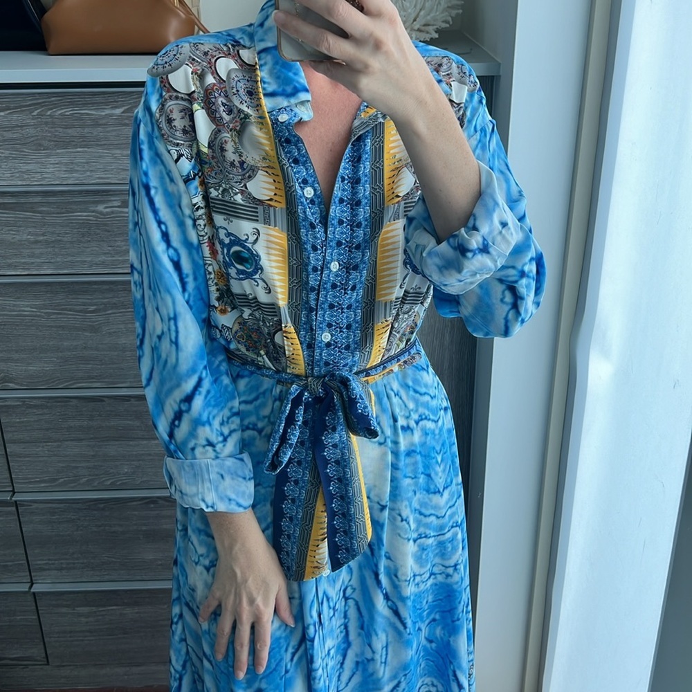Small blue 100% silk dress by Moda Baronessa - Picture 4 of 9